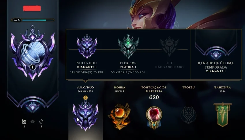 Conta Diamante 1 todos os campeões, 188 skins e ícones raros