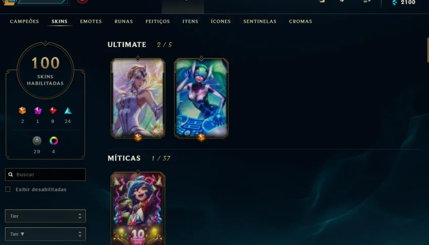 conta league of legends lvl 164. 100 skins