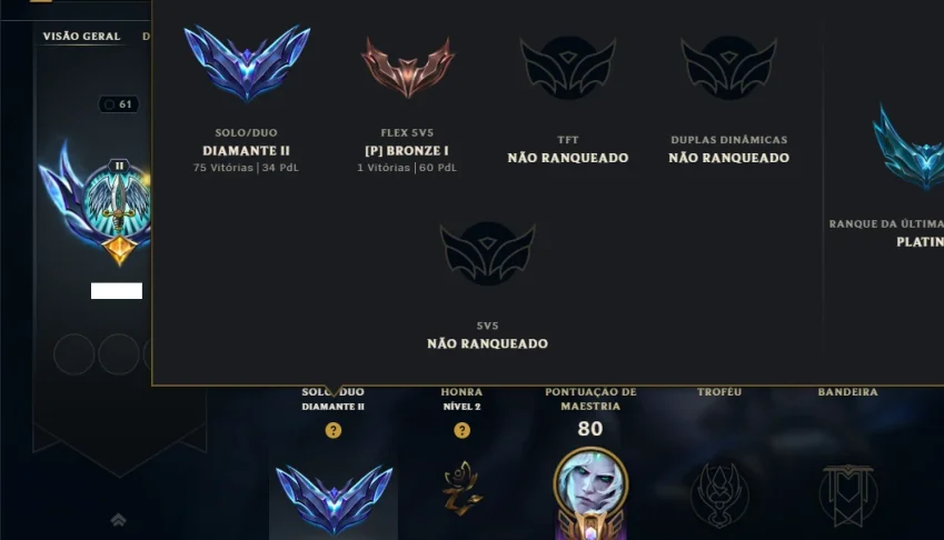 Diamante 2 com 70 Champs e 13 Skins