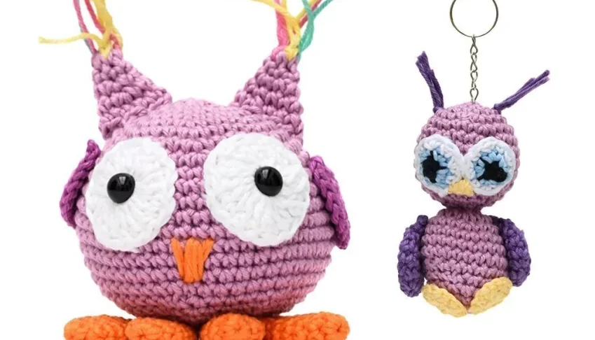 Duo Coruja bola e chaveiro coruja em amigurumi