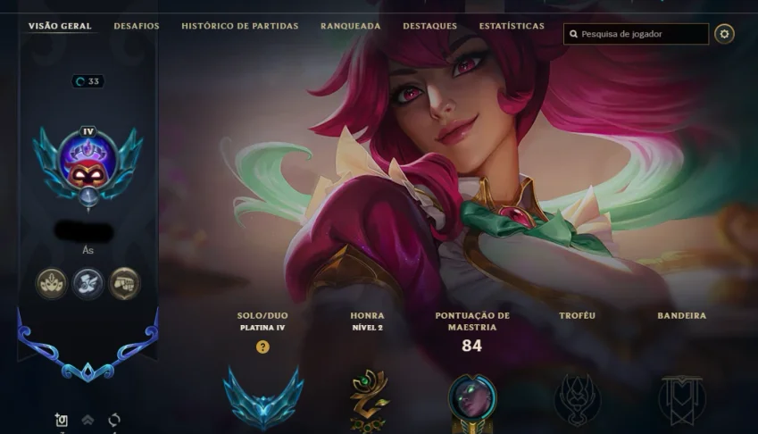 Platina IV - LvL 33 - 31 campeões - 7 Skins -Full acessom (