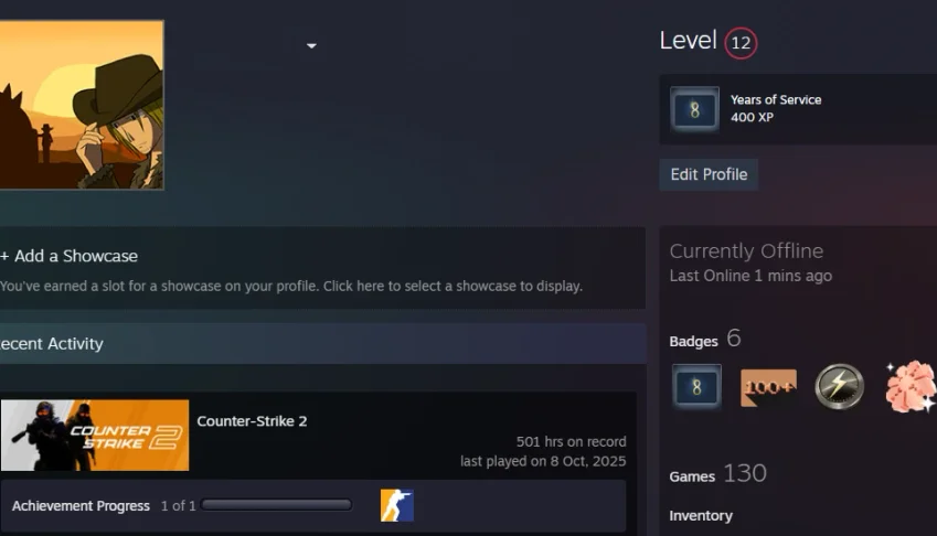 Conta Steam Lvl 12 C/ Diversos Jogos + Medalha de 5 anos