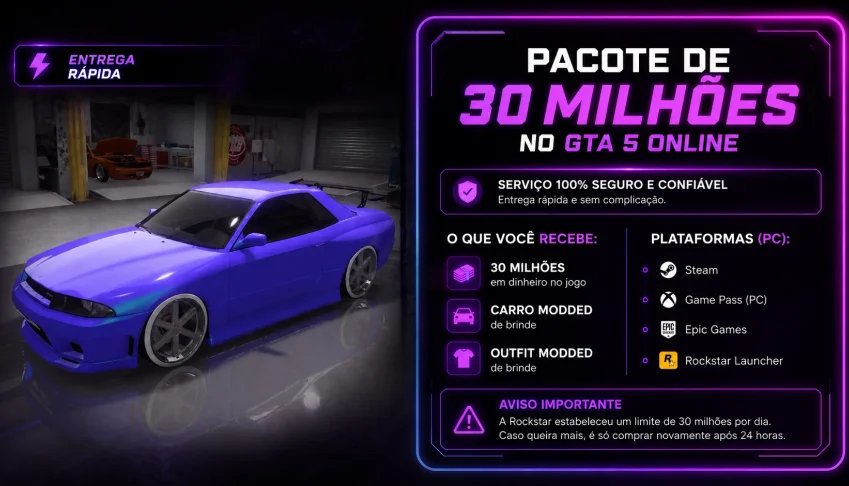 Pacote de 30 Milhões GTA 5 Online PC