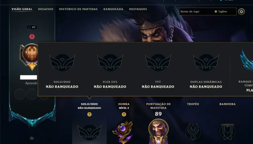 Unranked com 45 Champs e 8 Skins