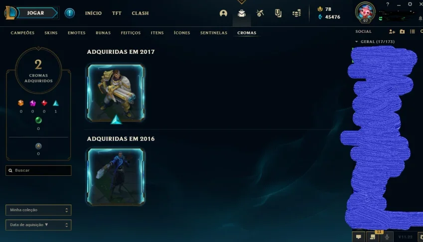 Vendo conta League of Legends com 99 skins