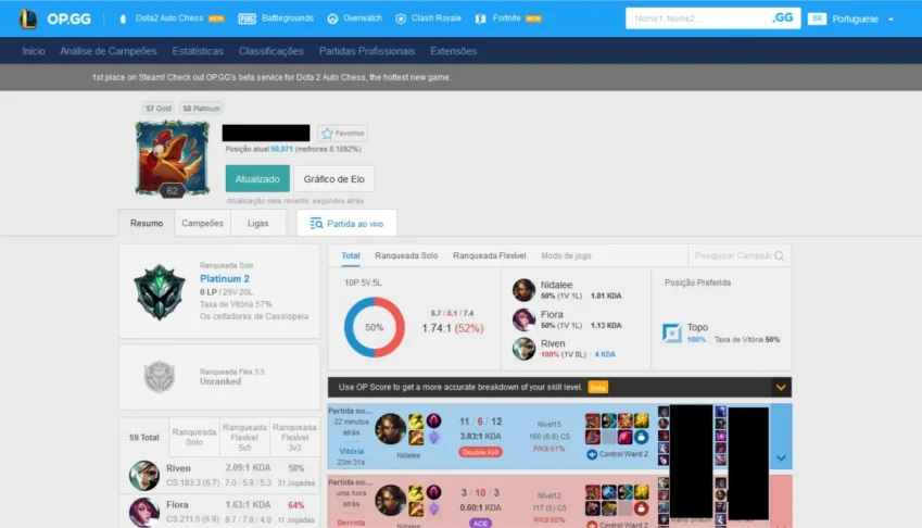 Conta League of Legends Platina 2