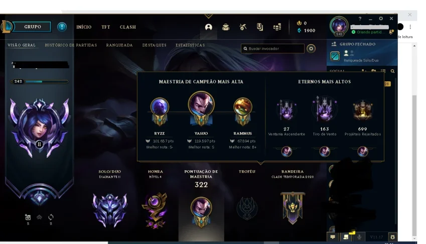 Conta diamante 2 5 emotis mestre, 33 skins,89 campeos