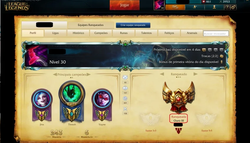 Conta De League Of Legends Gold 3, 53 Skins E 127 Champs.