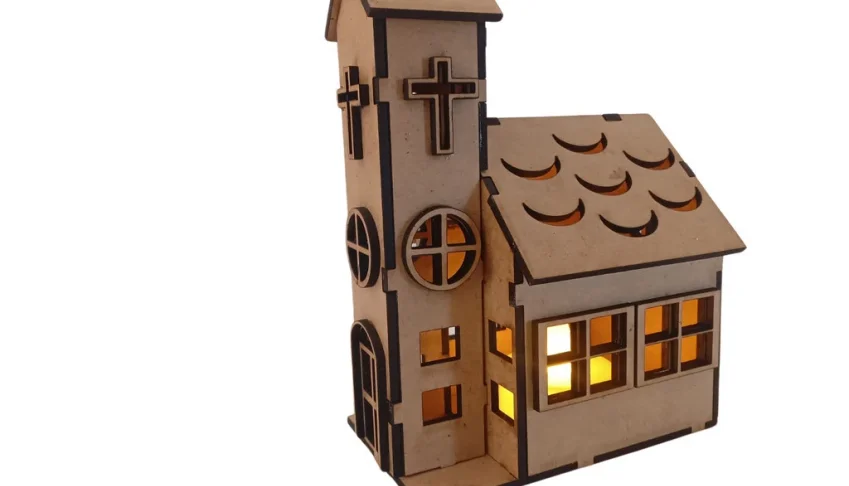Igreja em mdf com e sem luz led, maquete luminaria...