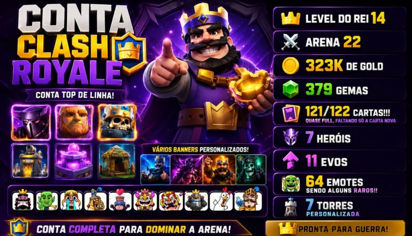Conta Clash Royale - Rei 14 | 7 Heróis| 11 Evos | 121 Cartas