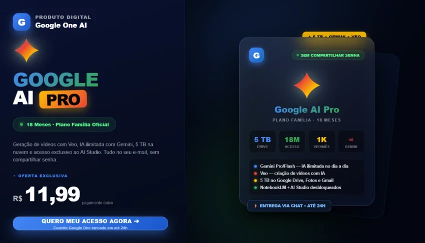 Google AI Pro + 5 TB + Gemini + Veo 30 dias garantia