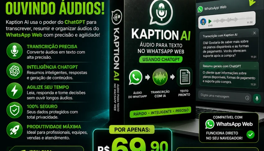 Kaption AI — Áudio do WhatsApp Web Virando Texto com IA