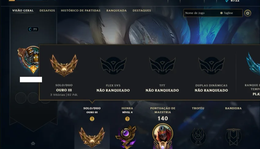 Ouro 3 com 60 Champs e 12 Skins
