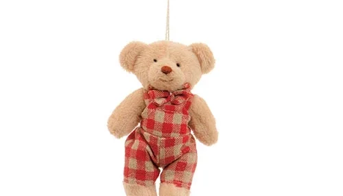 Ursinho com Macacão Xadrez Vermelho (11 cm)