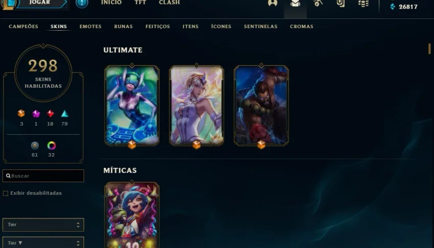 Conta LOL Full Champ 298 skins