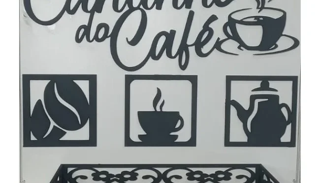 Kit Cantinho do Café, Placa, Quadro e Bandeja, MDF Premium