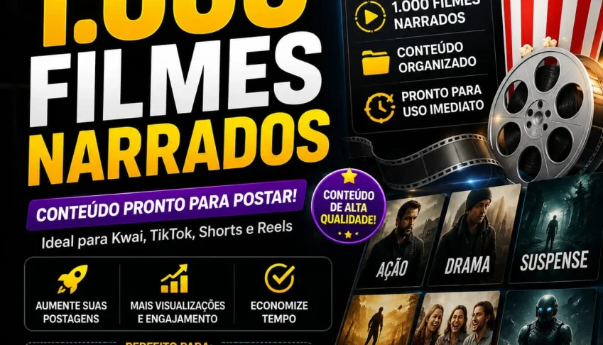 Pack de 1.000 cortes de Filmes Narrados Virais 