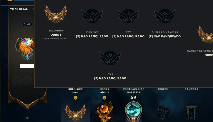 Ouro 1 com 45 Champs e 49 Skins