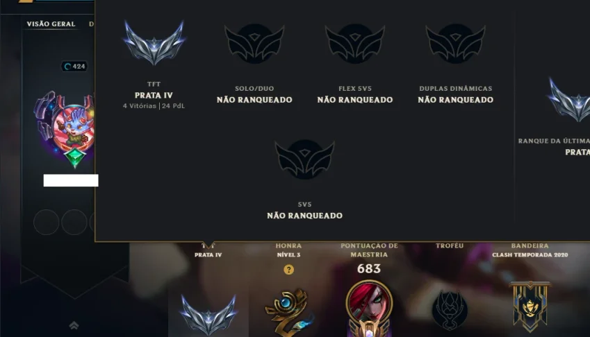 Unranked com TODOS os Champs e 169 Skins ( Nivel 424 )