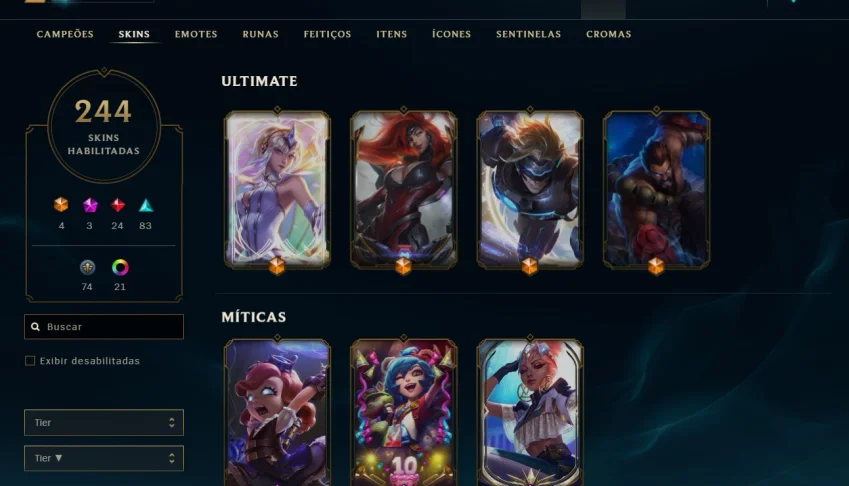 Conta League of Legends - 244 Skins - Inativa