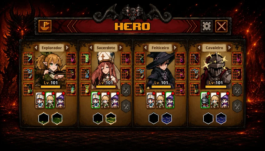 TASK BAR HERO - 4 HEROI LV 101 COM ITENS COSMICOS