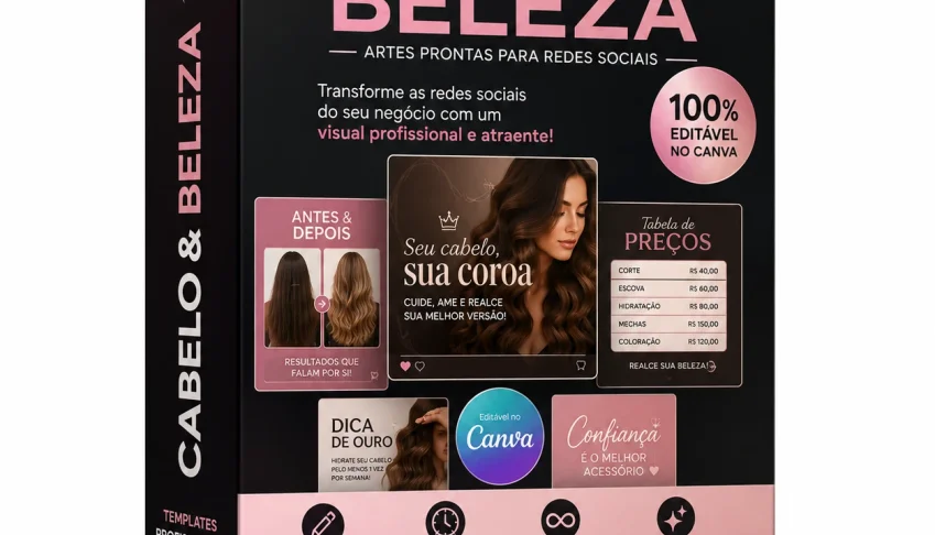 Pack Canva Templates Editáveis - Nicho Beleza, Cabelo e Salã