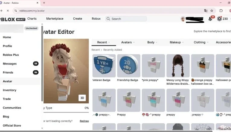 Conta feminina com mais de 20mil robux gastos