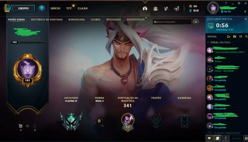 Conta Lol Platina Varias skins MMR Bom, todas inf da conta