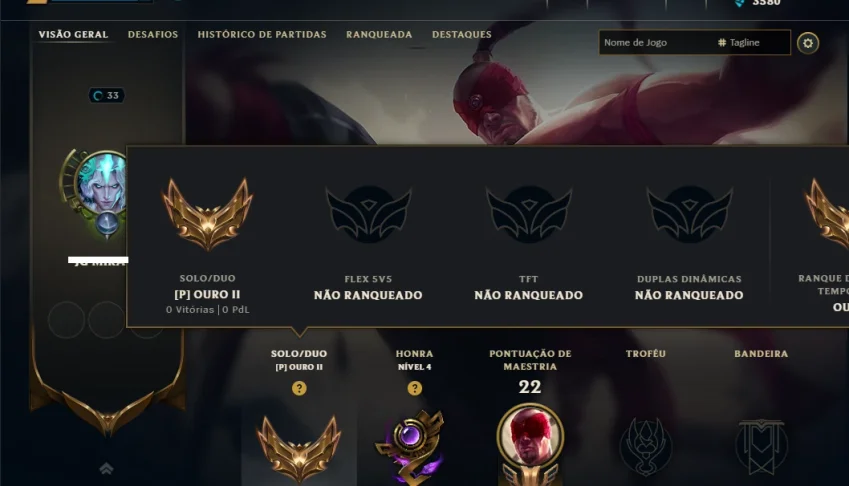 Ouro 2 com 75 Champs e 5 Skins