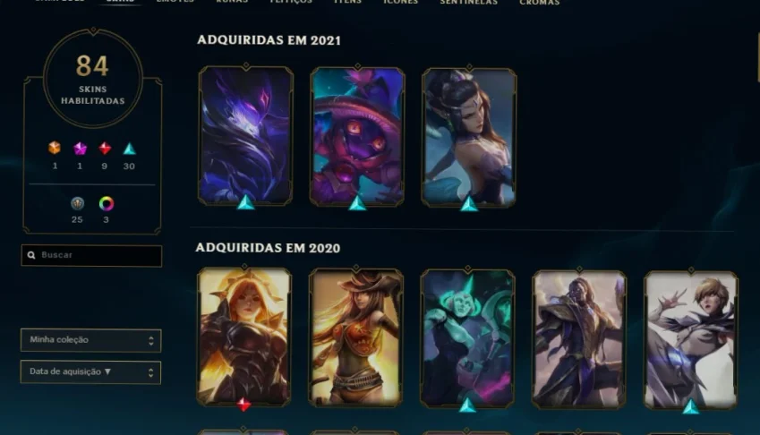 Conta level 259, GoldIV, com 84 skins e 99 campeões!