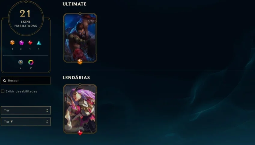conta lvl 45 /s11 plat1 mmr diamante/ 44 champs/ 21 skins
