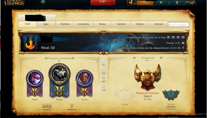 Acc Gold, 117skins,icone curse season 2, all champ 20k de IP