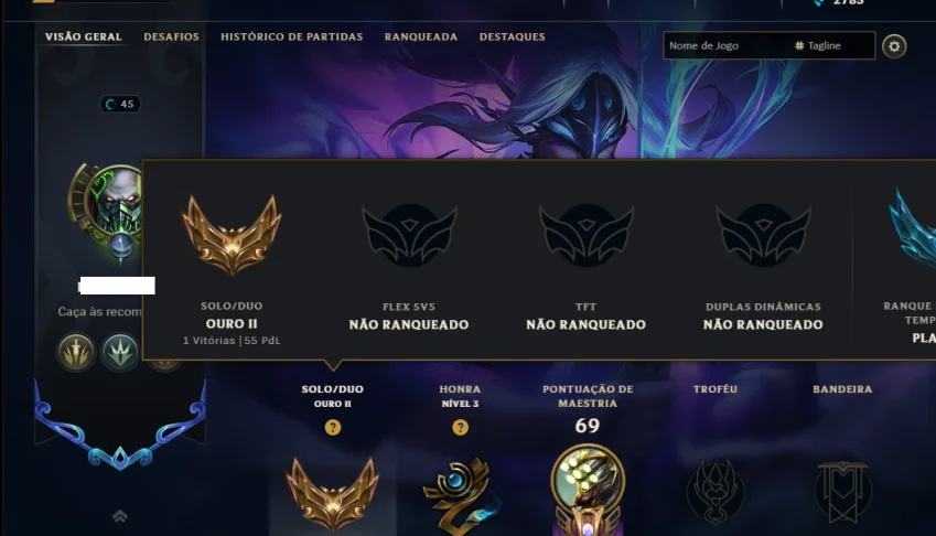 Ouro 2 com 70 Champs e 12 Skins