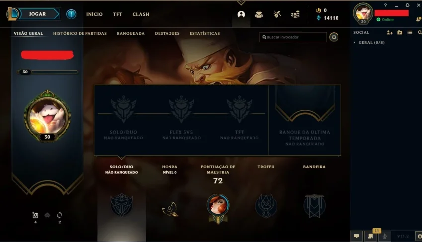 Conta Unranked Nível 30 e 24 campeões!