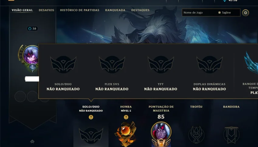 Unranked com 30 Champs e 10 Skins