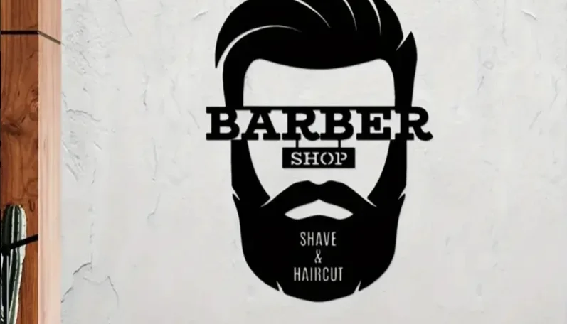 Placa Decorativa Barbearia em MDF Preto 45 x 30 cm