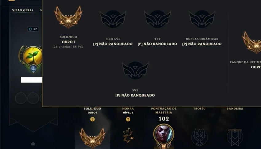 Ouro 1 com 65 Champs e 41 Skins ( ADC / JG )
