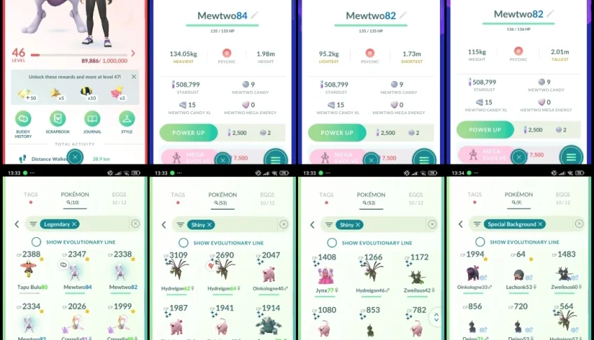 3 MEWTWO + 10 LENDÁRIOS + 50 SHINIES + 9 background pk20