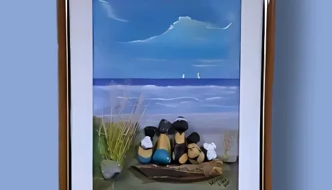 Quadro A Praia 3D com Elementos Naturais
