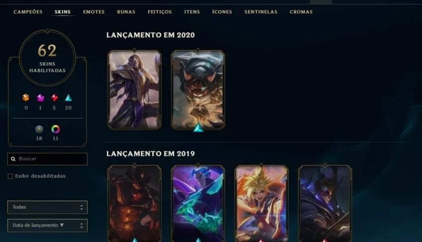 Conta de Lol com skin vitoriosas