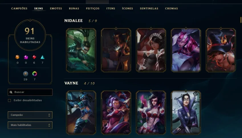 Conta D3, todos os campeões, 91 skin habilitadas