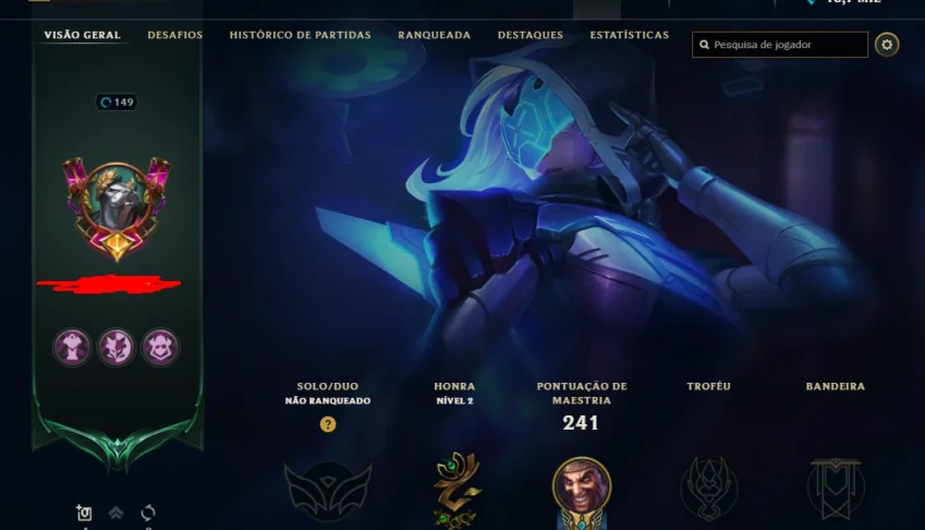Conta LoL 100 Champions 62 Skins Ex Emerald LvL 149