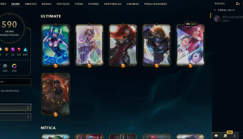 Conta de LoL + Valorant - 590 skins no lol e muitas no valor