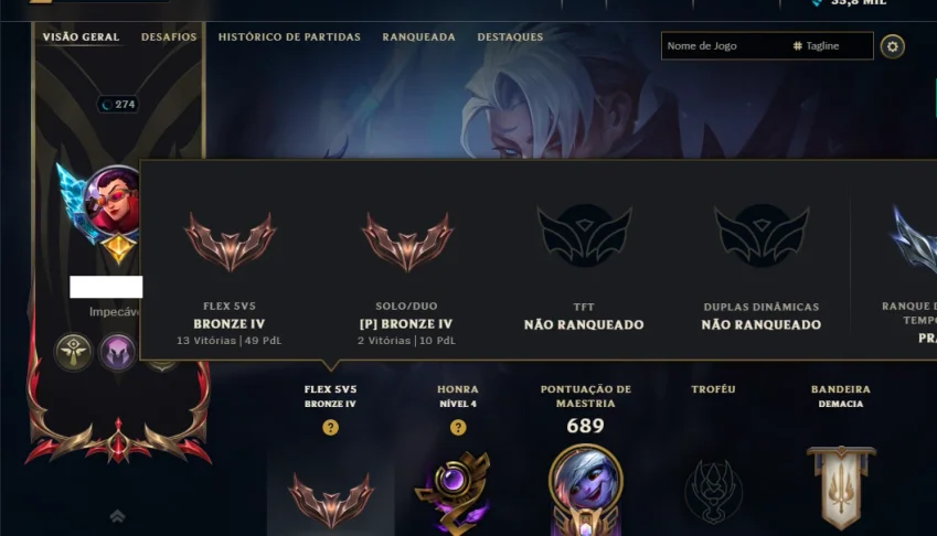 Bronze 4 com TODOS os Champs e 112 Skins ( ADC / JG / MID )