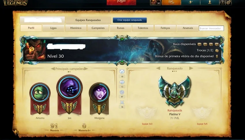 Conta Platina V League of Legends