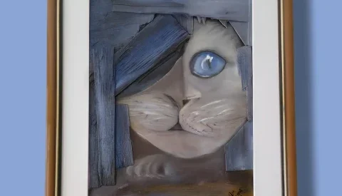Quadro O Gato 3D com Elementos Recicláveis