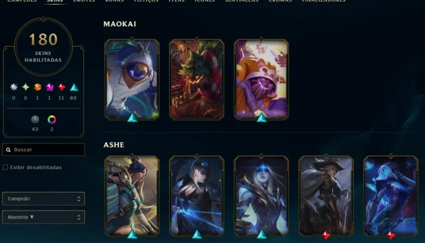Vendo conta de lol 180 skins +++