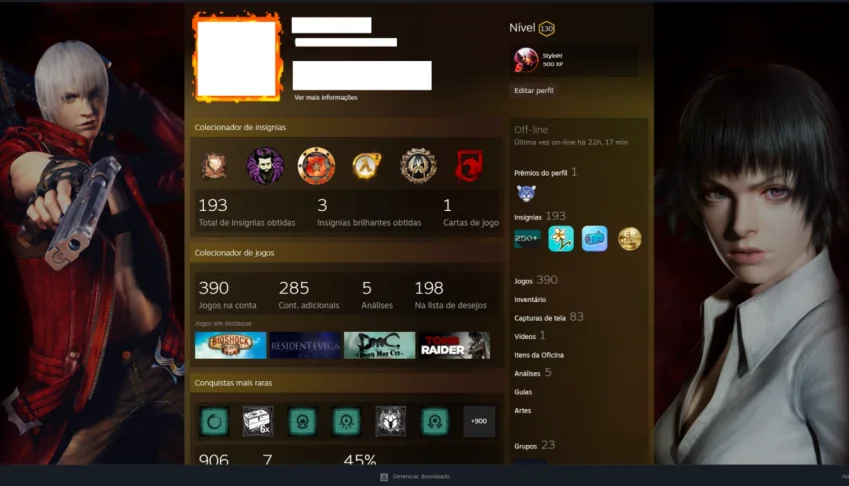 Conta steam lv 130 com 390 jogos +csgo full legit 20k na sc2