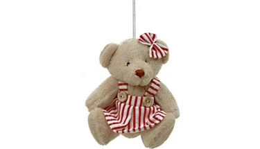 Pelúcia - Ursa com Vestido Cru de Listras (10 cm)