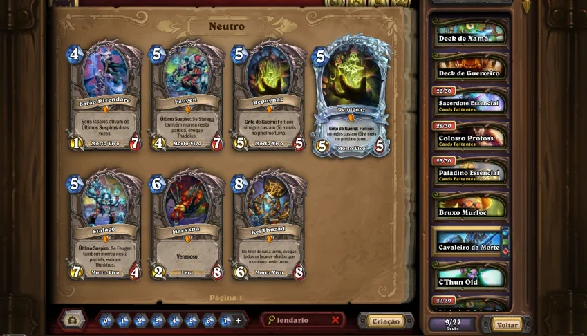 Conta de Hearthstone com muitas lendárias